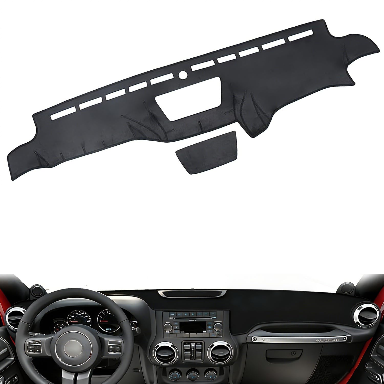 Dash Cover Mat Fit for Jeep Wrangler 2011 2012 2013 2014 2015 2016 2017 JK JKU Unlimited Sport Sahara Rubincon Accessories,Non-Slip Flannel Dashboard Cover Mat Sunshield Protector Sunshield Glare