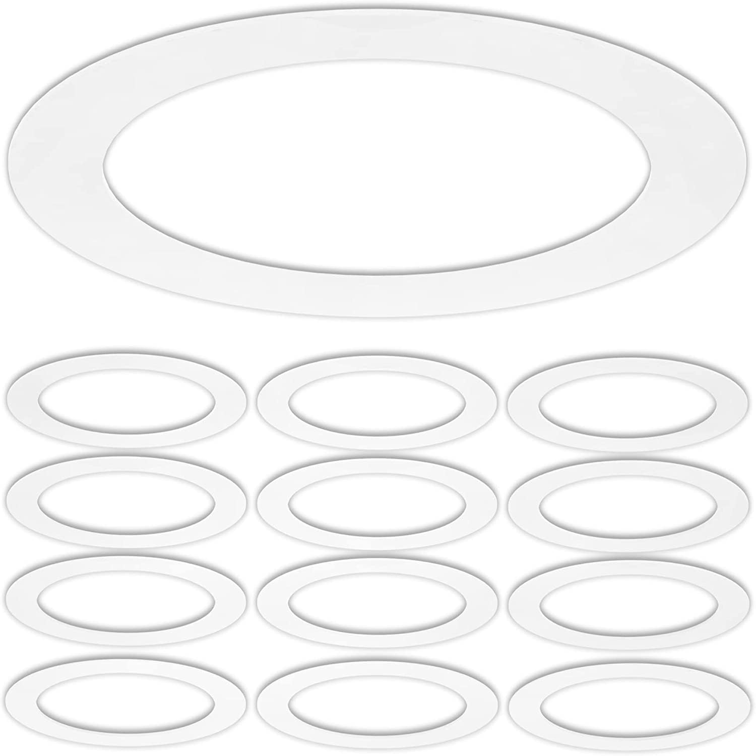 LightingLabs 10 Inch Gloss White Goof Ring Cover for Recessed Lighting Trim - 12-Pack, Includes Easy Mounting Tape, Fix Ceiling Holes for Clean Lighting Installations