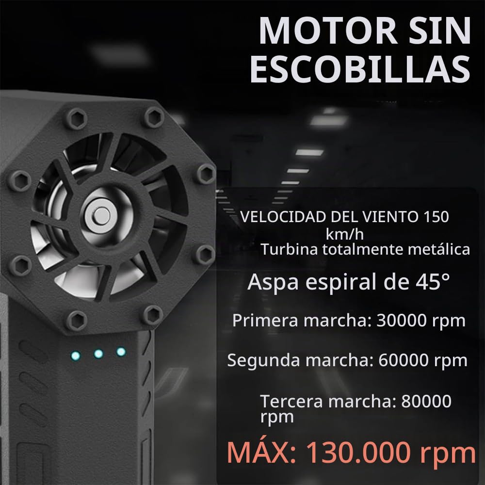 Hydrayne Air Blaster 2,0, Mini plumero de aire eléctrico Recargable Hydrayne, 3 engranajes ajustables, potente soplador de 130000 RPM con luz