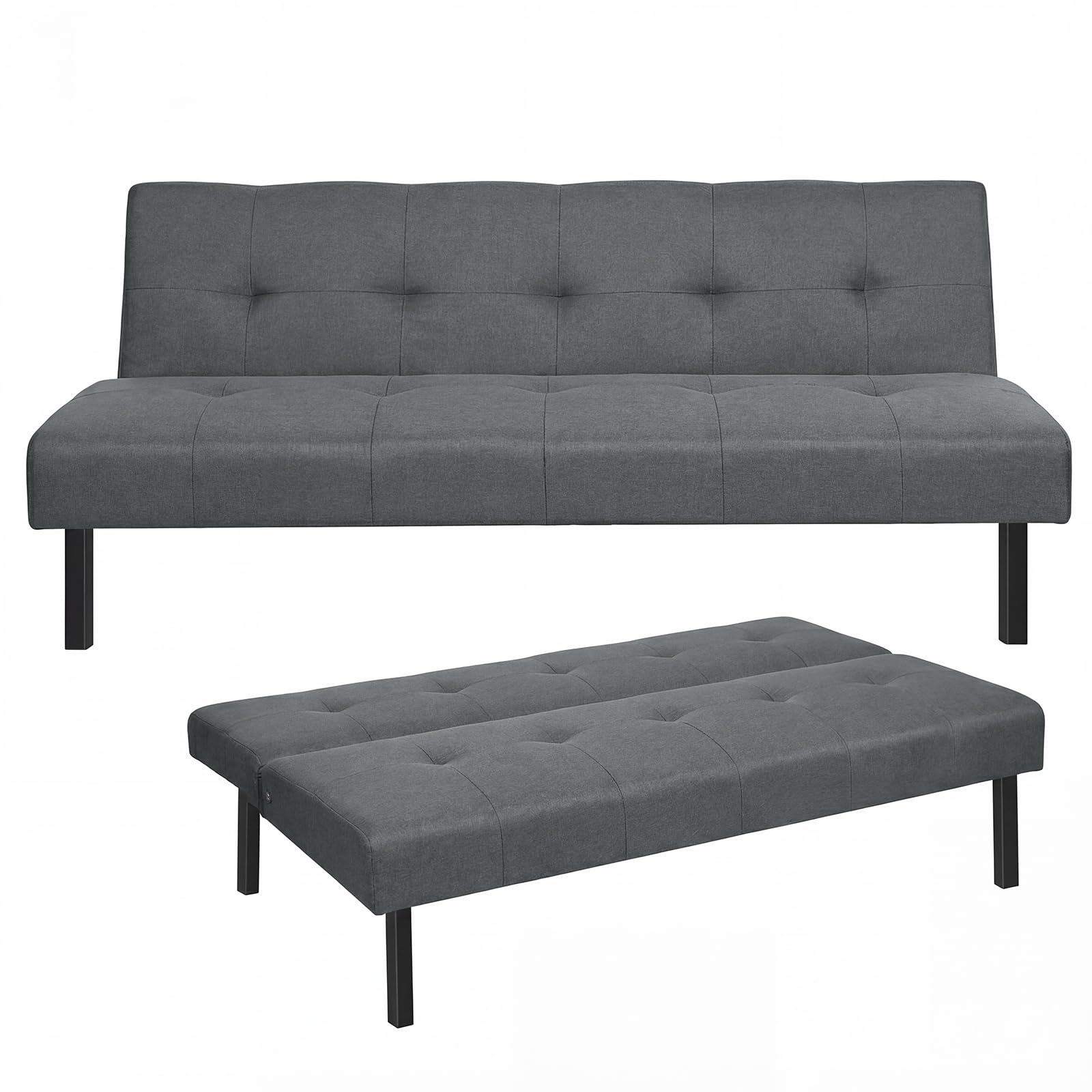 Panana Sofa Bed, Click Clack Sofa Bed, Convertible Futon Settee, Futon Recliner Lounge for Living Room, Spare Room, Bedroom (Gray)