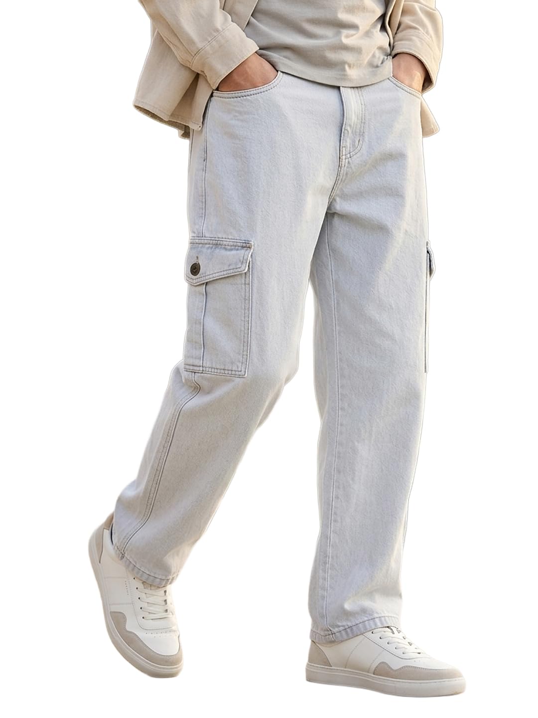 neostreak Men's Loose Baggy Fit Washed Cargo Jeans with 6 Pockets Non-Stretchable-picture-31