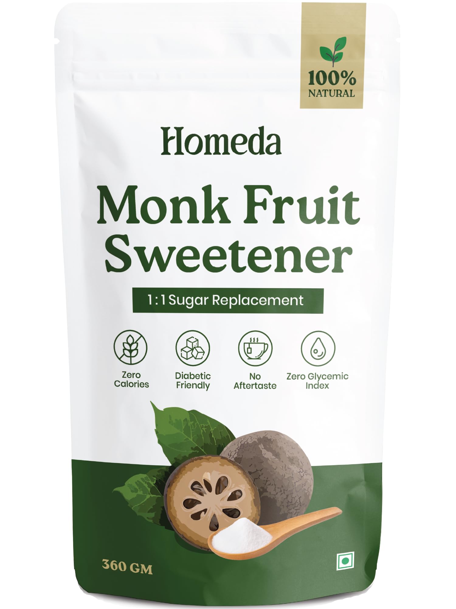 Homeda Monkfruit Sweetener Organic with Non-GMO Erythritol (360g) 1:1 Sugar Substitute | Monk Fruit Powder Sweetner Extract for Diabetes - Healthy Keto Zero Calorie Sugar - Pack of 2-image-34