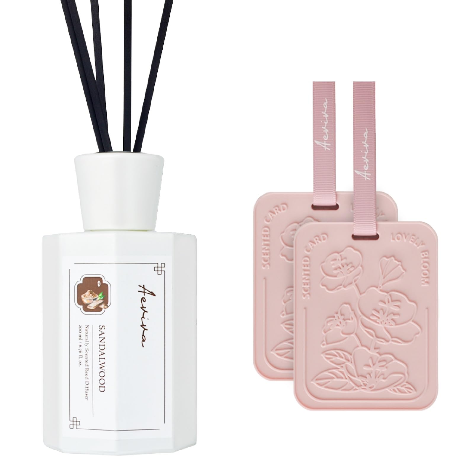 AevivaScent Bundle, Sandalwood Reed Diffusers for Home, Fresh Rose Car Air Fresheners