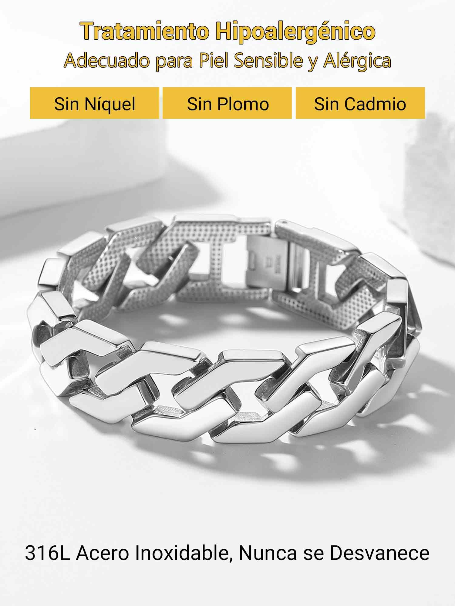 PROSTEEL Pulseras Grandes de Hombres Estilo Rock Hip Hop, Formas Cadenas Cúbanas/Calaveras Pirata/Nudos Celta, 16mm Ancho 19cm 21cm 23cm Largo
