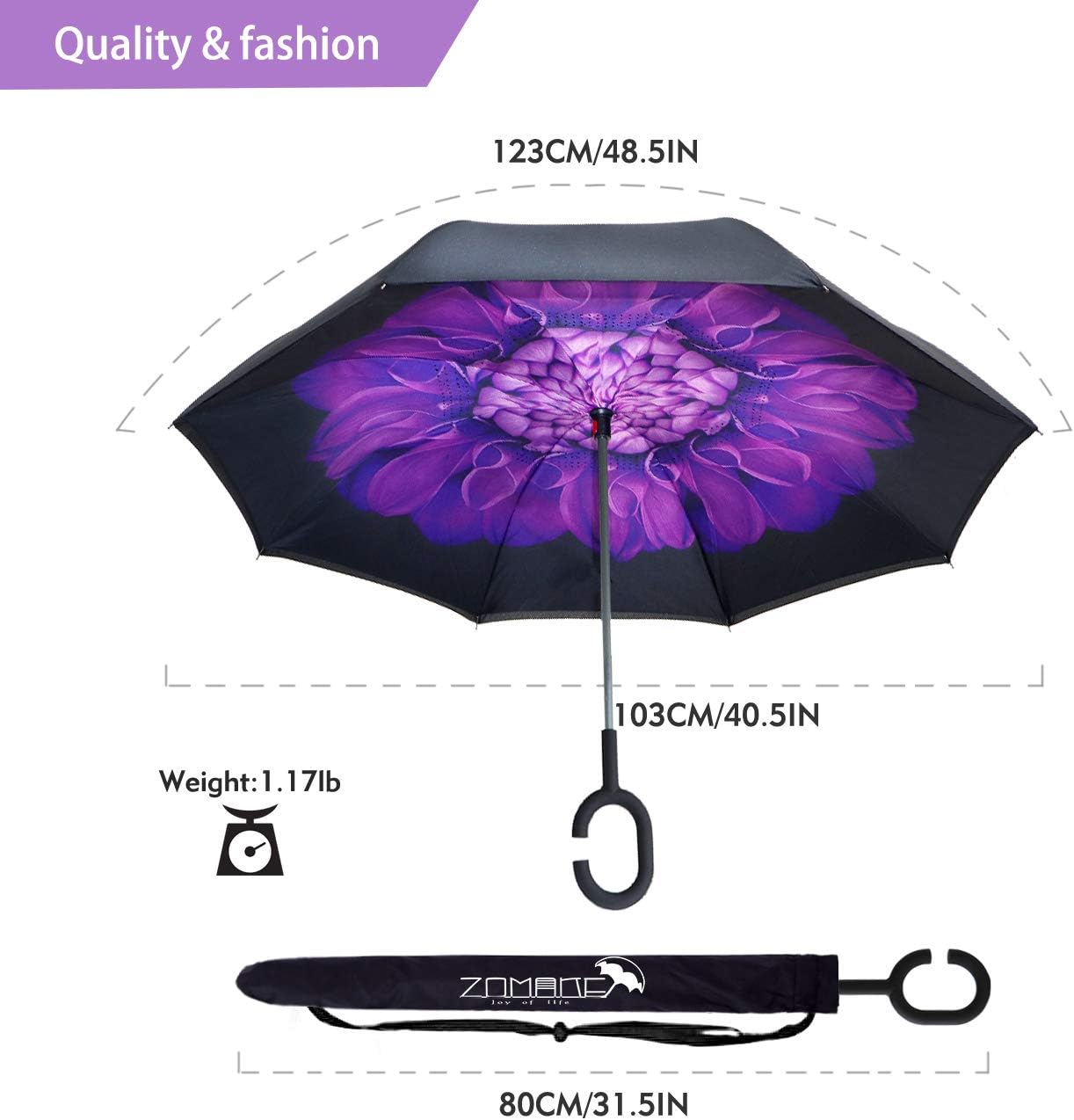 ZOMAKE Inverted Umbrella, Double Layer Reverse Umbrella Large Upside Down Umbrella with UV Protection, Windproof Inside Out Umbrella for Women with C-Shaped Handle