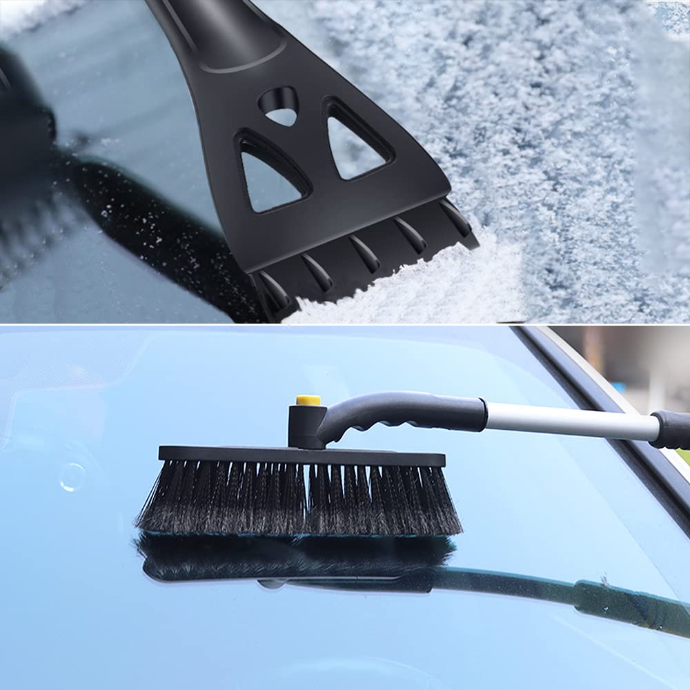 Grattoir à Glace Brosse à Neige, XiXiRan Brosse à Neige avec Poignée Télescopique, 2 en 1 Brosse de Déneigement, Brosse à Neige avec Poignée en Mousse, Outils de Déglaçage et de Déneigement de Voiture