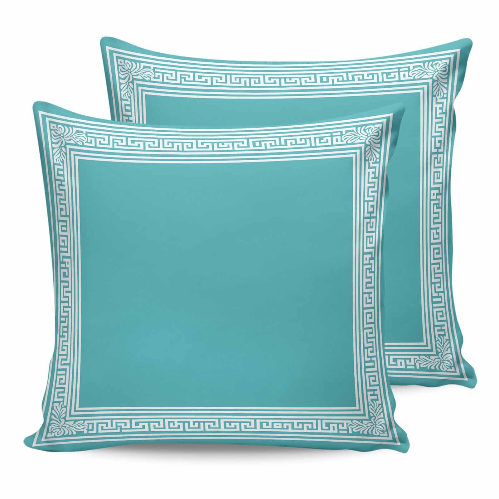 Outdoor Waterproof Throw Pillow Covers Set of 2 Teal Key Pattern Decorative Pillowcases Square Outdoor Pillows Cushion Case 18x18 Inch Geometric Art