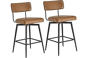Watson & Whitely Swivel Counter Height Faux Leather Saddle Brown Bar Stools, Set of 2