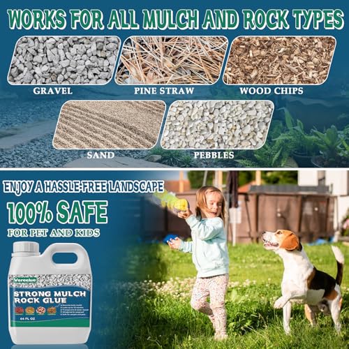 Image of Mulch Gravel Glue for Landscaping 64 Oz - Fast-Drying Rock Pea Glue, Waterproof Gravel Binder, Clear Adhesive for Rocks, Mulch, Pebbles, Rubber Outdoor Landscaping, Non-Toxic and Pet-Friendly