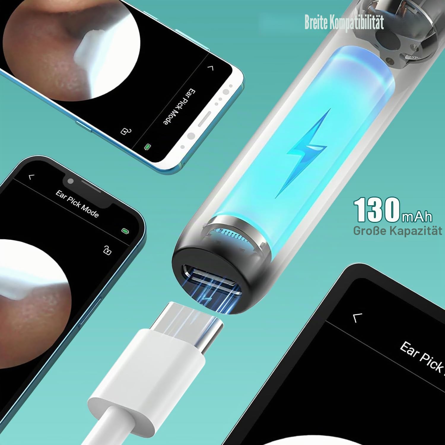 Ohrenschmalz Entferner Otoskop, WiFi Ohrenreiniger Kamera 1080P HD Ohr Kamera IPX5 wasserdicht Ohrenspiegel 3.5mm Linse Ohr Endoskop mit 6 LEDs für Phone, Pad und Android-Smartphones