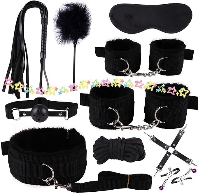 Black 10 Piece Nylon Outdoor Sports Set, Adjustable Size, with Feather Stick, Original Gift - D11