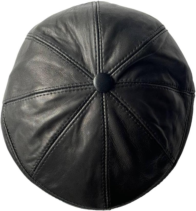 Men's Leather Newsboy Cap Cabbie Beret Real Leather Flat Hat Vintage Style Ascot Hat - Image 6