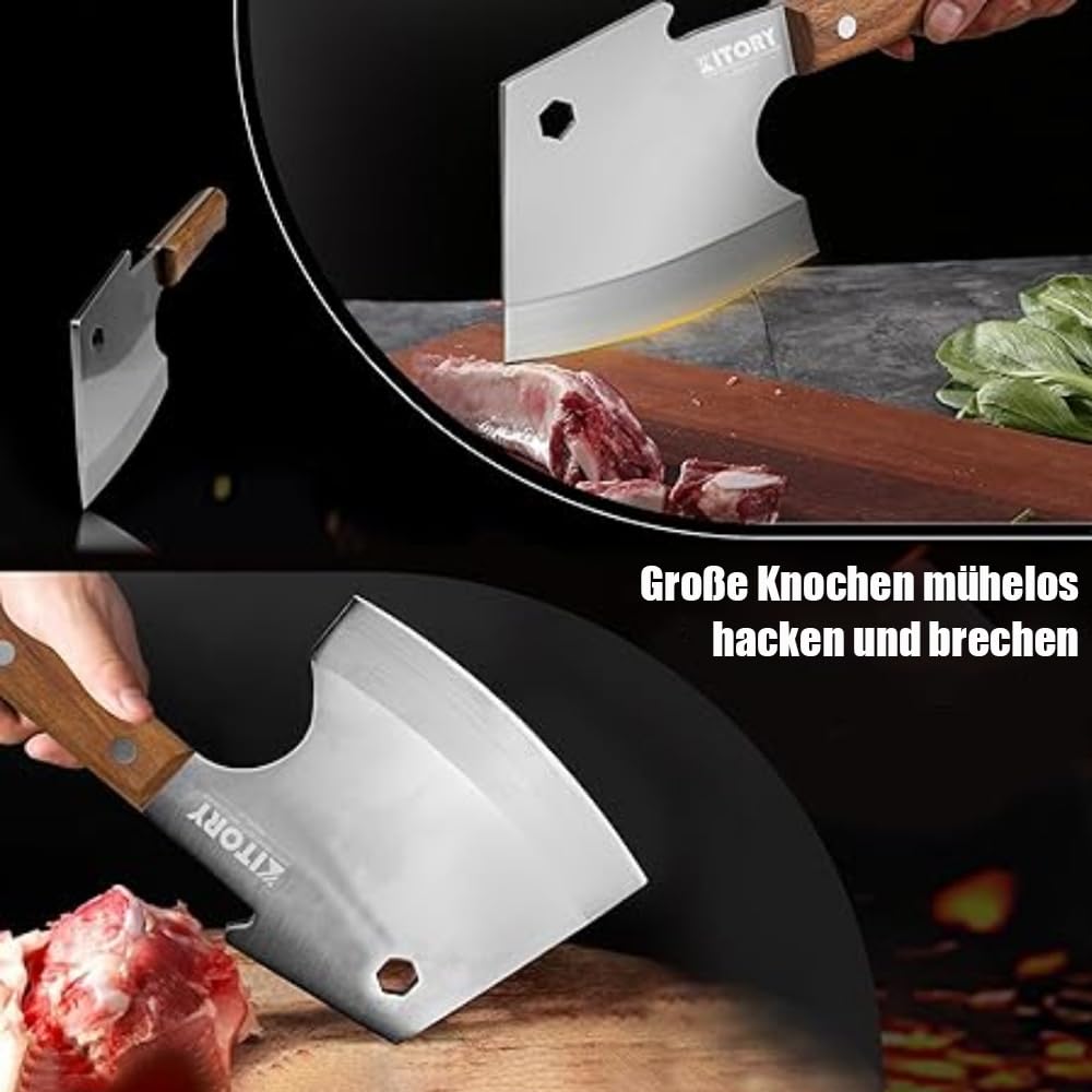 Kitory Hackmesser 15 cm, 4Cr14Mov Edelstahl Fleischerbeil, Full Tang Metzgermesser, Extrem Scharf Küchenbeil für Fleisch, Knochen & Geflügel, Ergonomischer Birnbaumholzgriff
