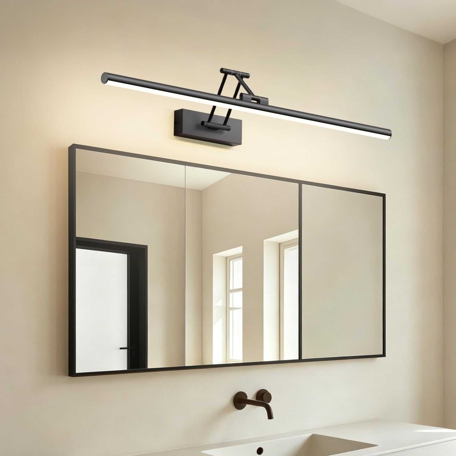 Klighten LED Lámpara de Espejo LED 70cm, Lámpara de Espejo 24W 1650 LM,Lamparas Espejo Giratorias para Baño IP44,Aplique de Espejo de Baño,Blanco neutro 4000K, Negro