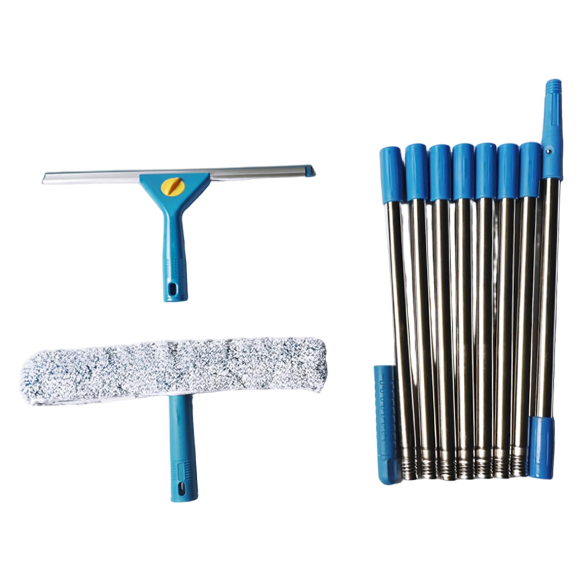 Kit de raclette de nettoyage vitres télescopique avec lave-vitre pour baies vitrées de maison