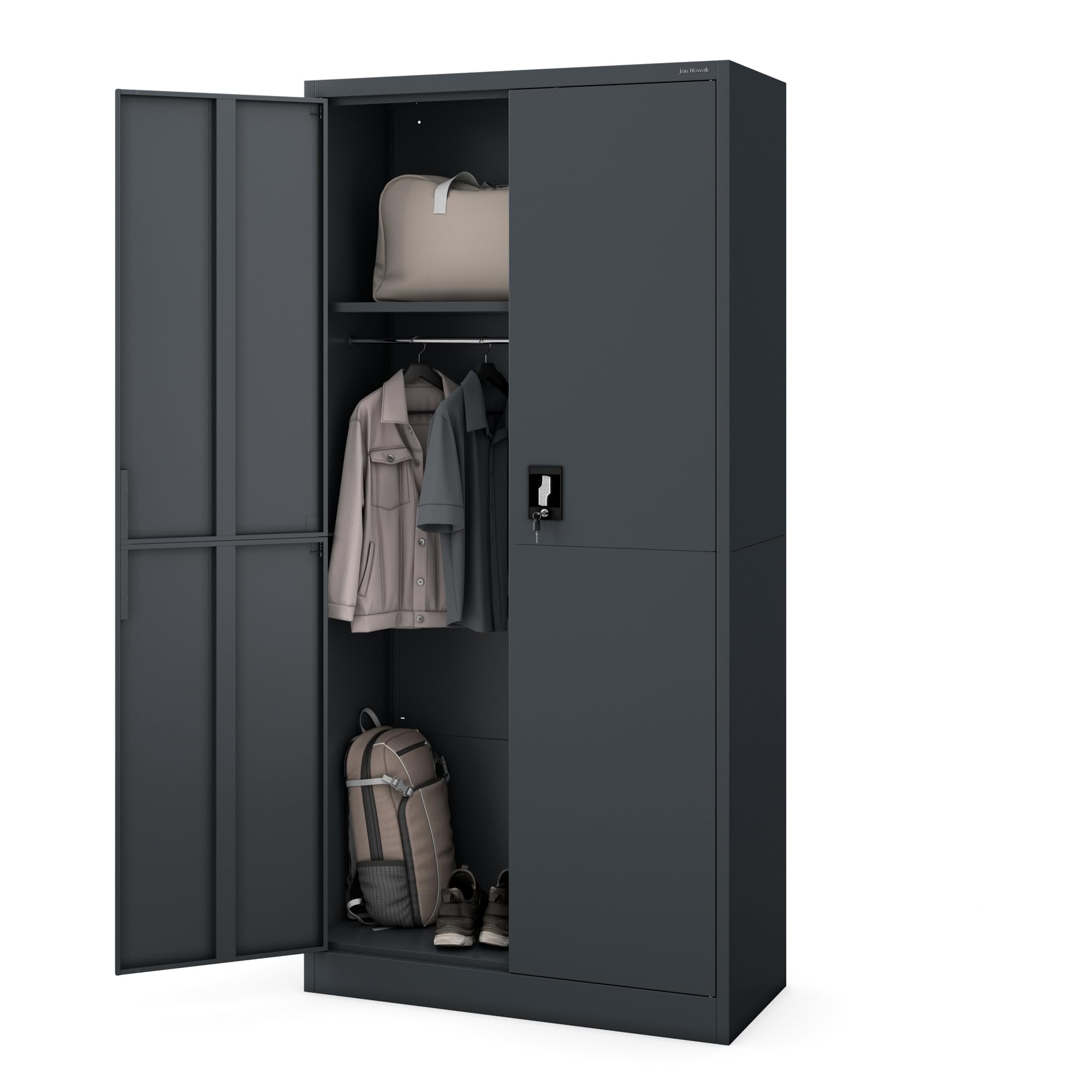 Jan Nowak Metallschrank 185 x 90 x 40 cm | Büroschrank bis zu 50 Ordner, 4 Verstellbare Regalböden, Dreipunkt-Schloss | Aufbewahrung Von Dokumenten | Stahlschrank Werkzeugschrank