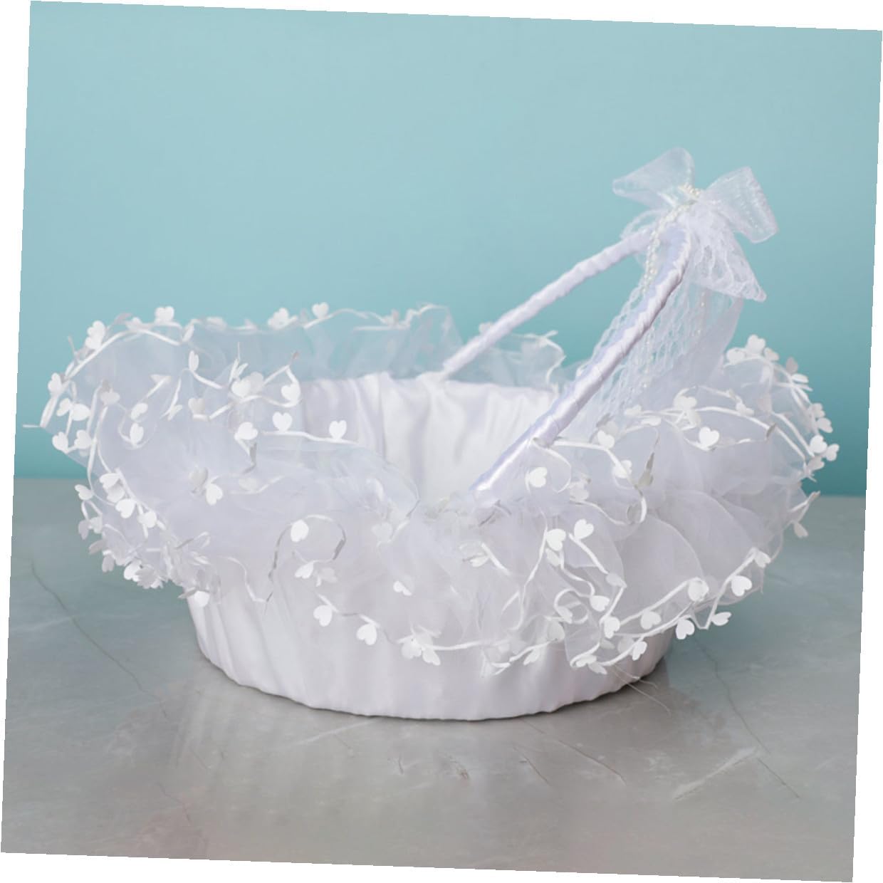 Wedding Flower Basket Handheld Lace Decorative Basket Foldable White Portable for Flower Wedding Ceremony Party Supplies