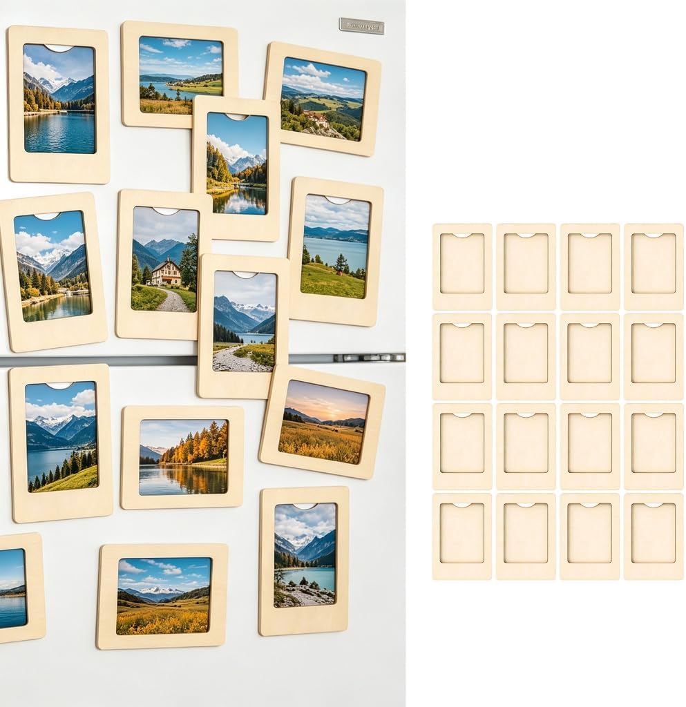 16 Pack Mini Unfinished Magnetic Picture Frame Wooden Photo Display Holder