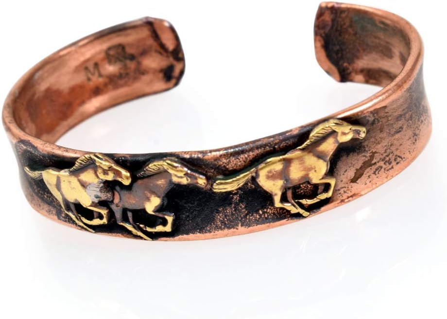 Modern Artisans American Made Rustic Unisex Copper Cuff Bracelet - Wild Mustangs Motif