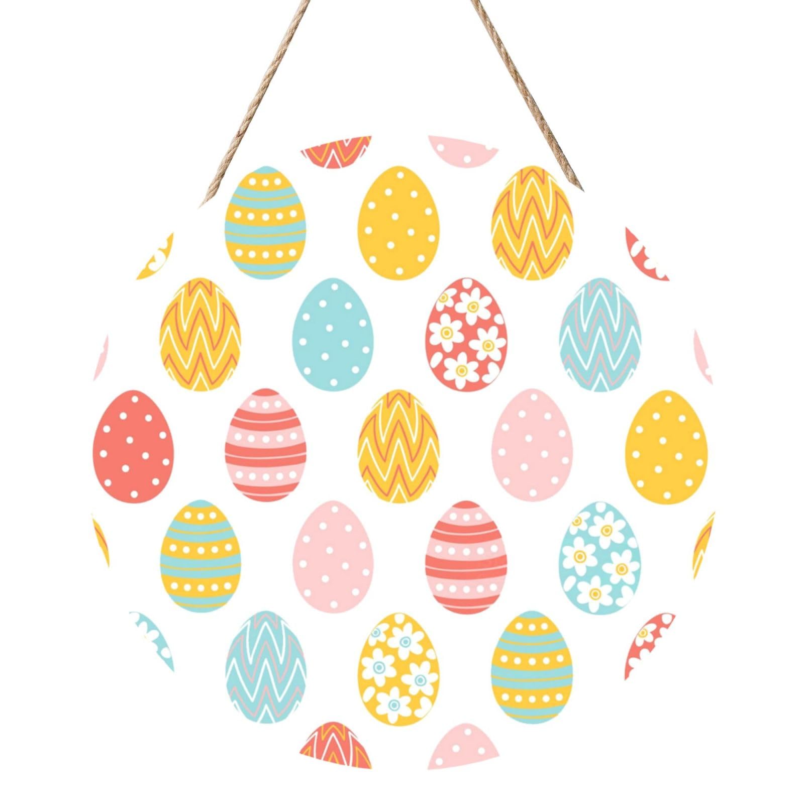 InOmak Happy Easter Colorful Easter Eggs, Round Wood Panel Painting 12 in, Wall Hanging Painting For Home