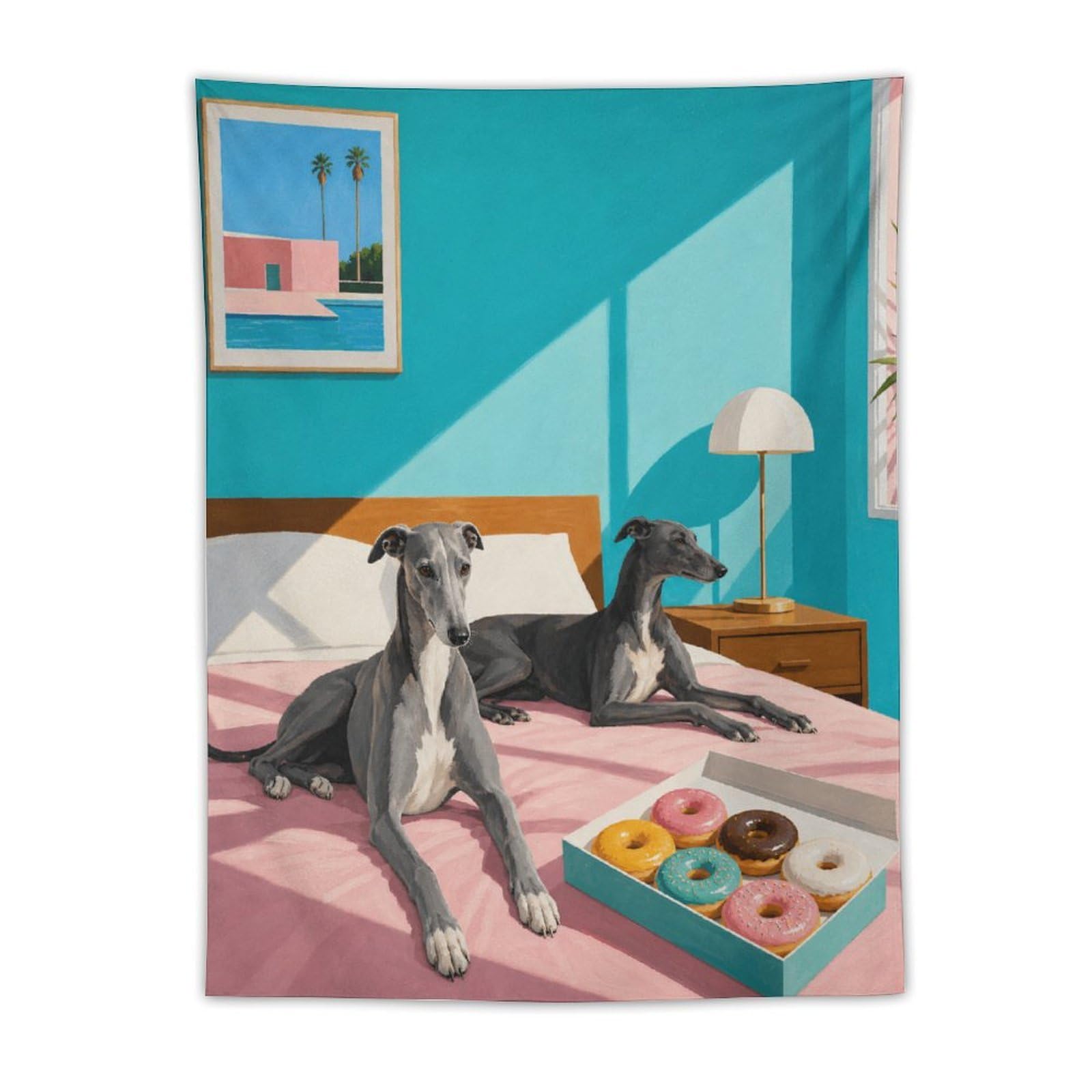 H3B8U2Y5 Greyhounds in Bright Bedroom Wall Tapestry, Geometric Art