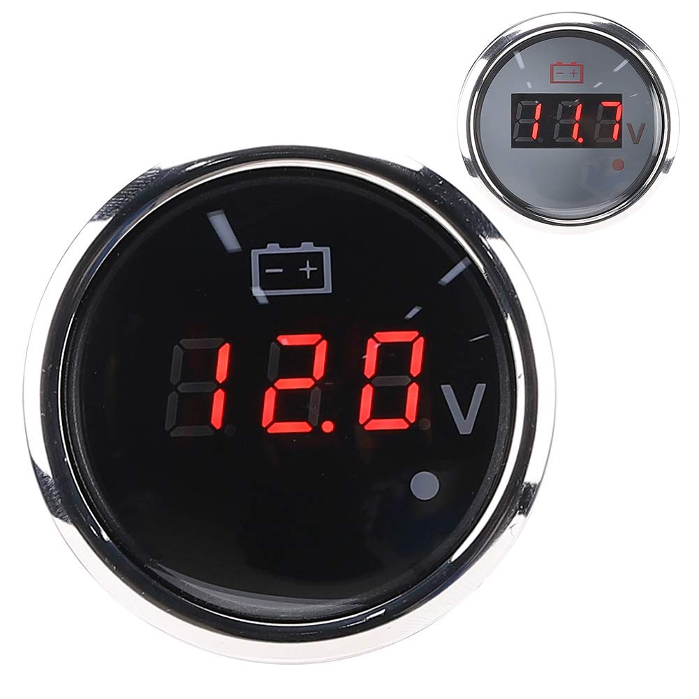Akozon Jauge de tension de batterie Affichage numérique à LED Alarme intelligente étanche IP67 Universel pour bateau automatique 2 pouces(Noir)