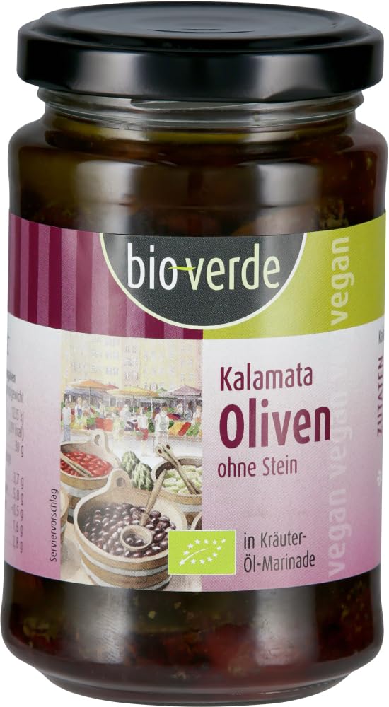 Bio Schwarze Kalamata-Oliven ohne Stein 18 x 200 g