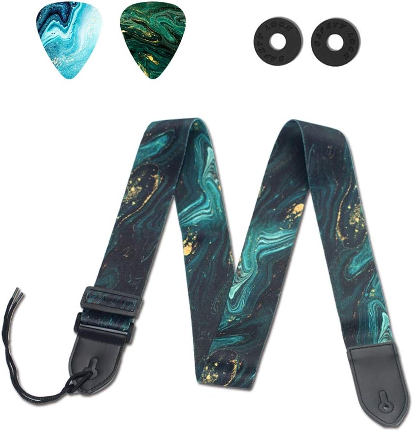Guitar Strap,Qielizi Guitar Strap with Leather End Length Adjustable 2 Pick Holders & 2 Matching Picks For Electric Guitar, Acoustic Guitar and Bass - Unique Gift For Guitarist(Green Quicksand) : Musical Instruments