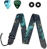 QIELIZI Adjustable Guitar Strap Includes 2 Strap Locks & 2 Matching Picks & 1 Picks Holder & 1 leather Strap Button