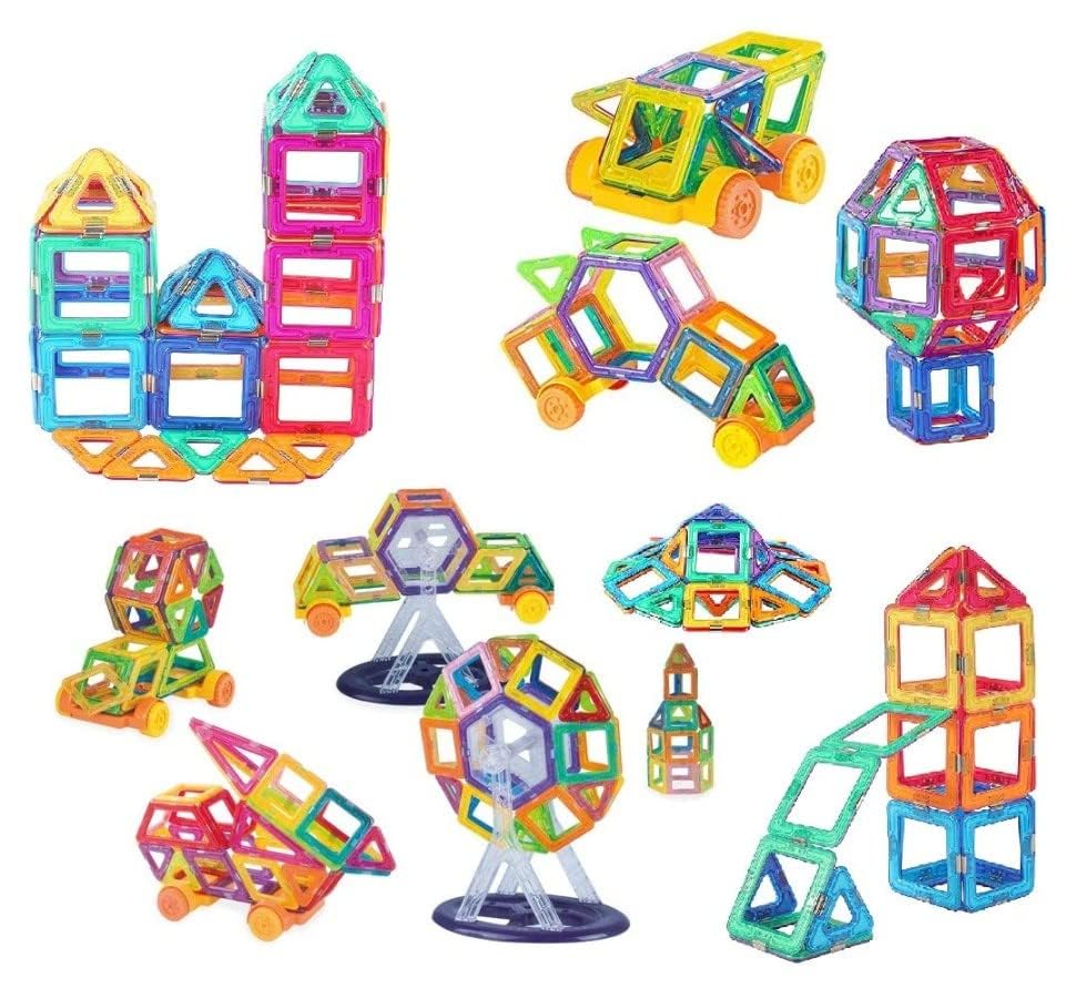 86 Pcs Mag-Magic DIY Magnetic Designer Construction Set Model and Building Toy Plastic Blocks Educational Toys for Kids Mag - Magic Creativity Theme Brain Training Multicolor 3D Stacking