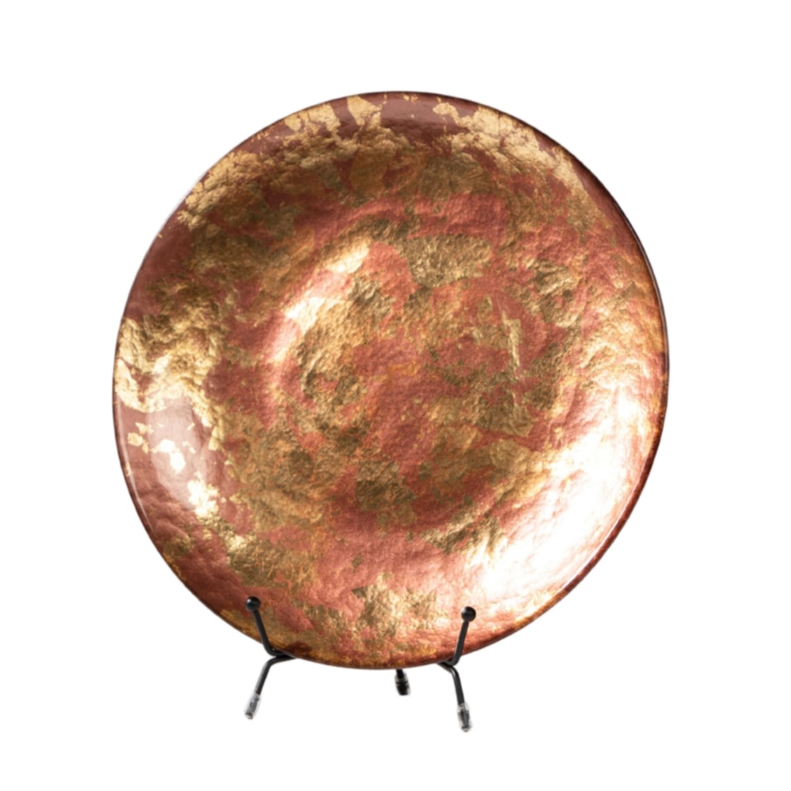 Baoblaze Vassoio Decorativo Rotondo in Vetro Piatto Centrotavola Supporto Disco in Cristallo Caldo Rosso Oro E Supporto Metallico Stabilizzato Adatto a Consolle Ingresso Scaffalatura Studio