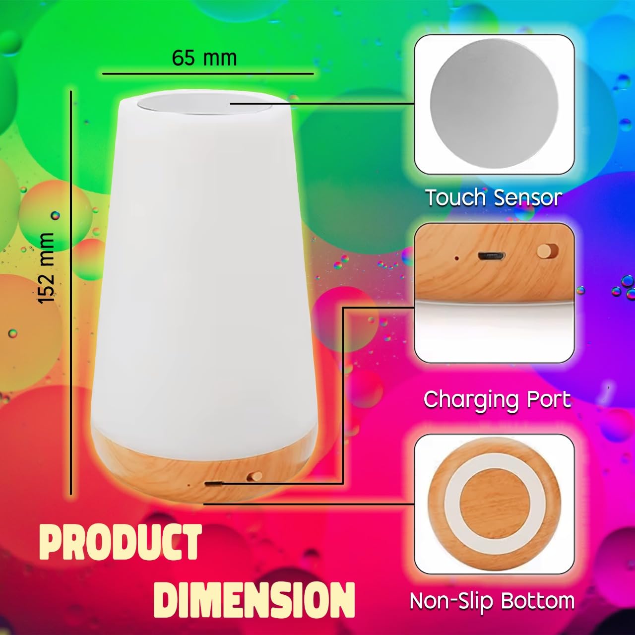Bedside Light, LED Touch Night Lamp for Bedroom 13 RGB Colours with 5 Brightness 1800 mah Bedside Touch Lamp - Image 2