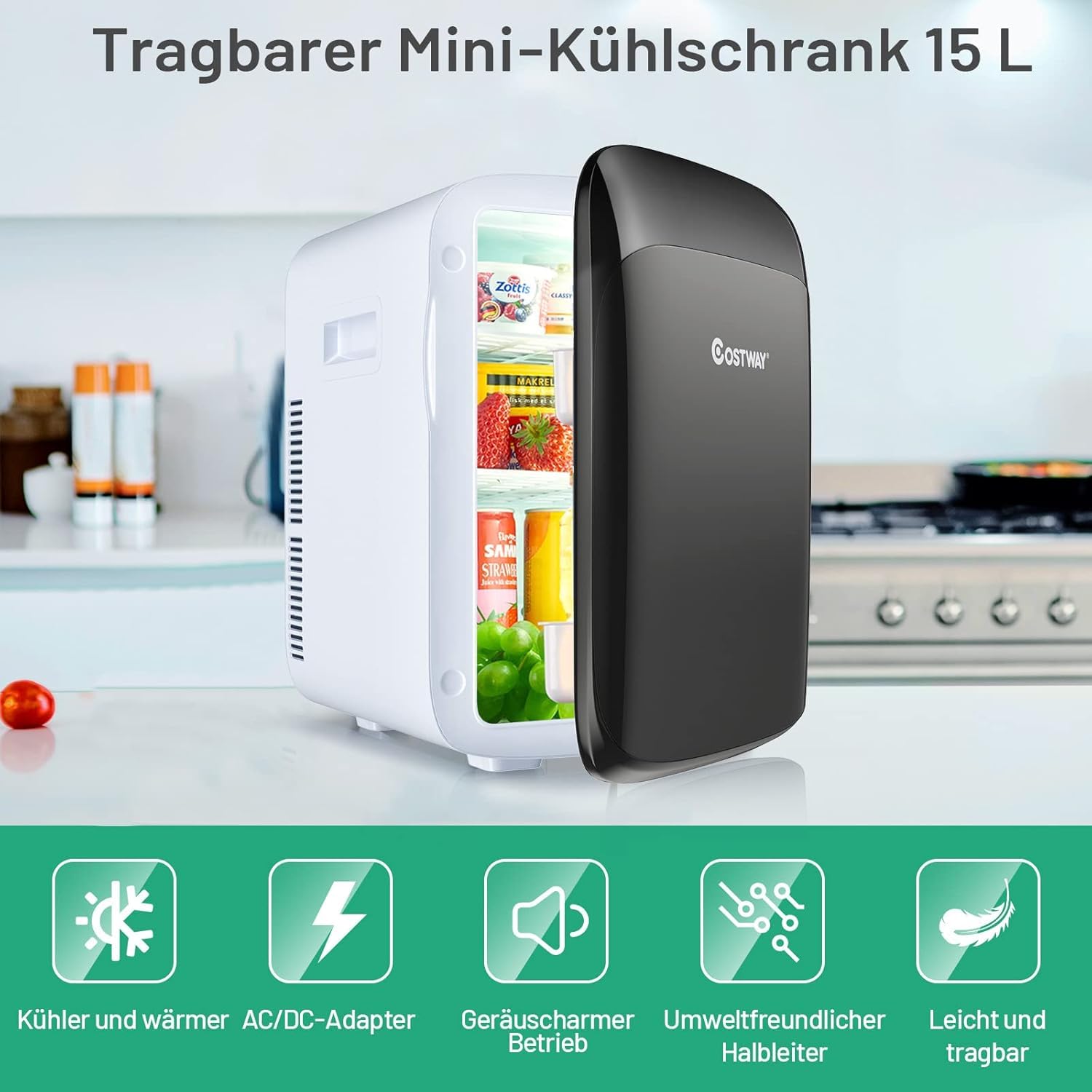 FANTASK 2 in 1 Mini Kühlschrank, 15L Kühlschrank kleinmit Kühl- und Heizfunktion