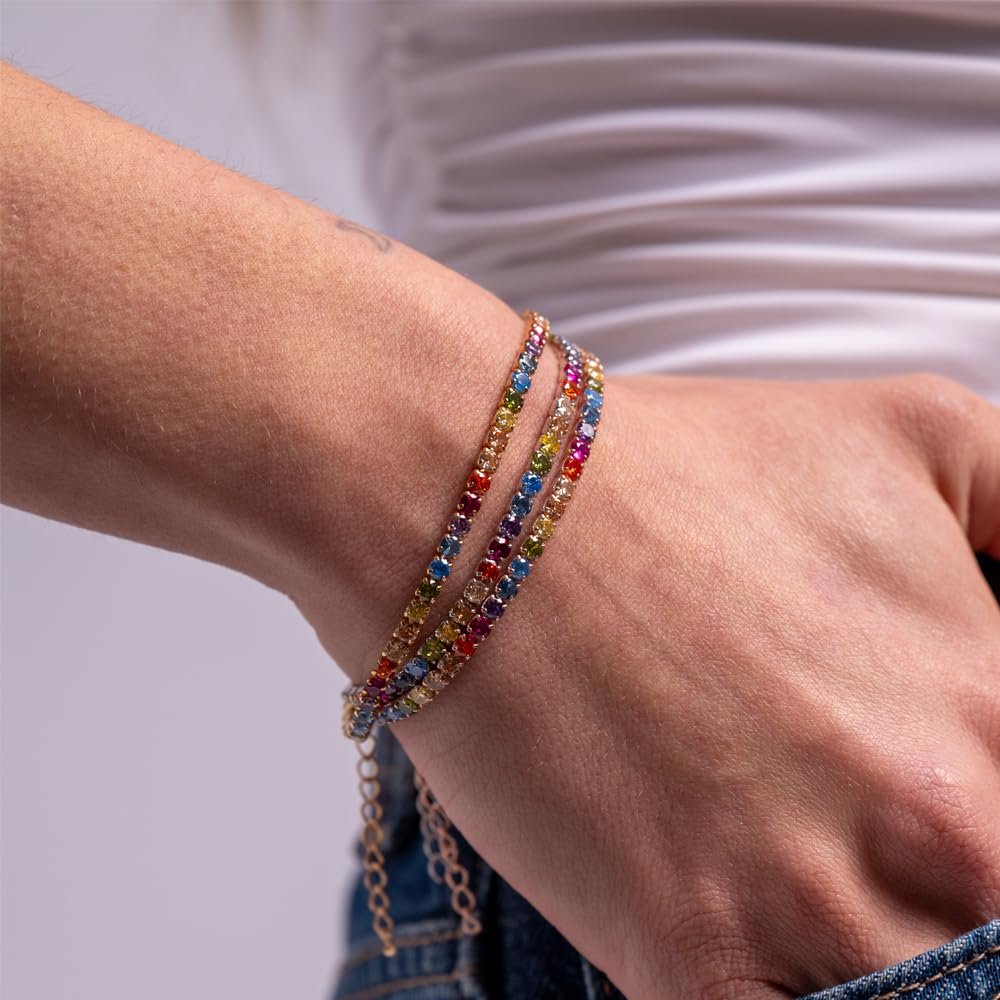 Tennisarmband aus 925er Sterlingsilber mit 5A Zirkonia, eleganter verstellbarer Damenschmuck - raffinierte Geschenkidee mit luxuriöser Verpackung - Made in Italy Qualität