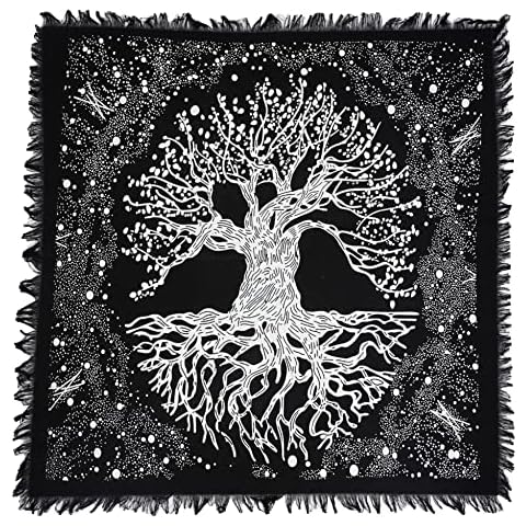 ASAV Altar Cloth Tarot Art 18x18 Inches Square Witchcraft Supplies Table Cloth Napkin Witchery Home Wall Decor (Silver Trunk Tree of Life, 18X18 Inches (46x46 Cm)) Cover