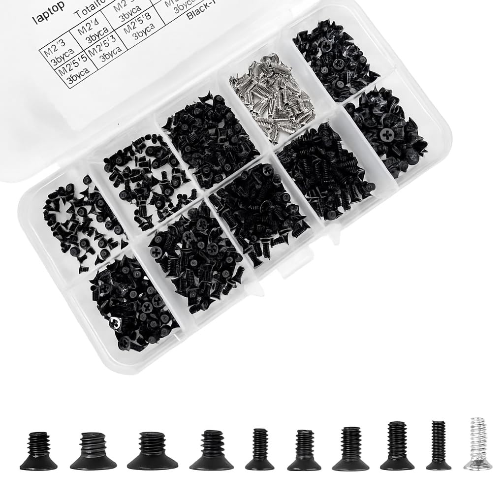 Meshiv 500Pcs Phillips Head Screws Kit Laptop Repairing Screws Accessories with Organizer Box & Precision Screwdriver, Computer Electronic Screw Assortment for Notebook/Motherboard Fixing (Pack of 2)-image-1
