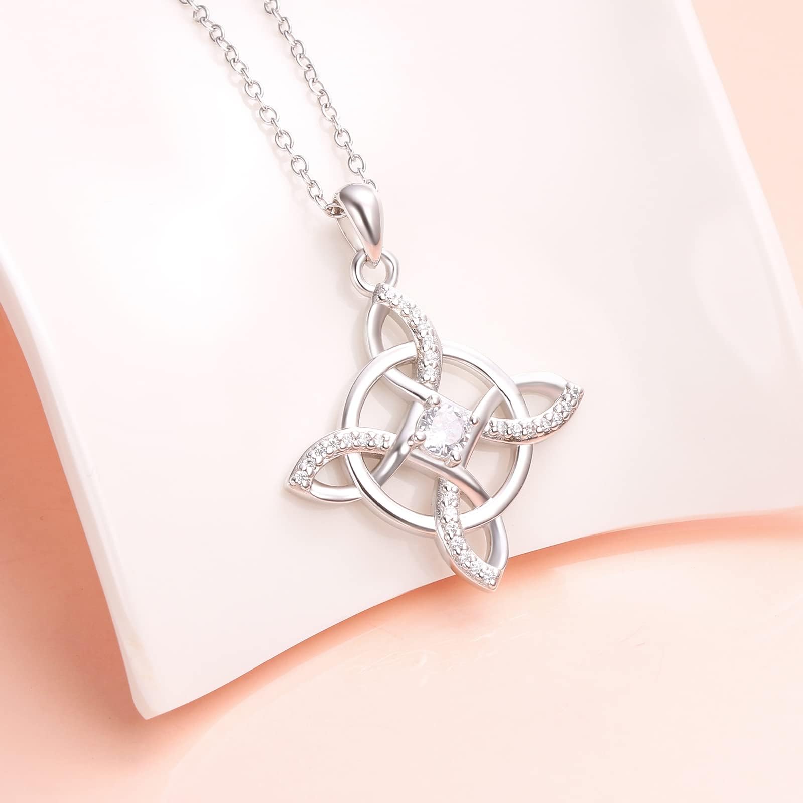 Flyow Collana con nodo da strega, in argento Sterling 925, portafortuna, con ciondolo a forma di nodo celtico irlandese, da donna, per compleanno, Natale, idea regalo