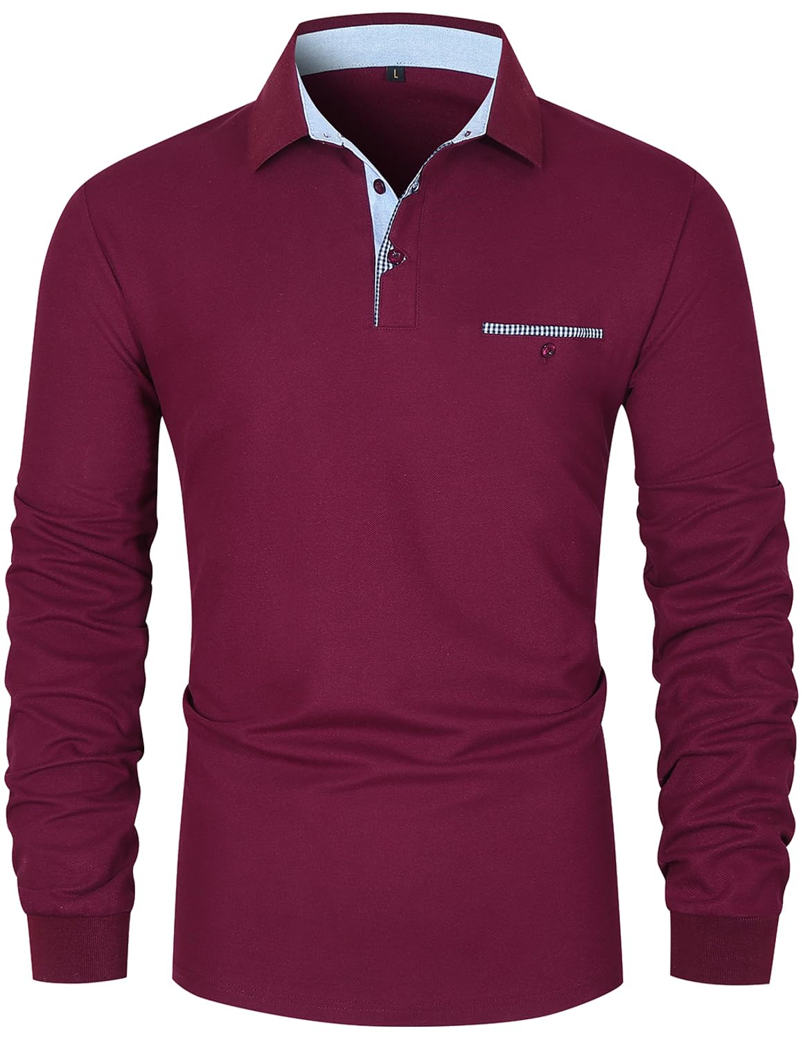 VMSUCIJ Polo Manica Lunga Uomo Maglietta con Abbottonatura Patchwork a Doppio Triangolo Elegante Cotone T-Shirt con Taschino