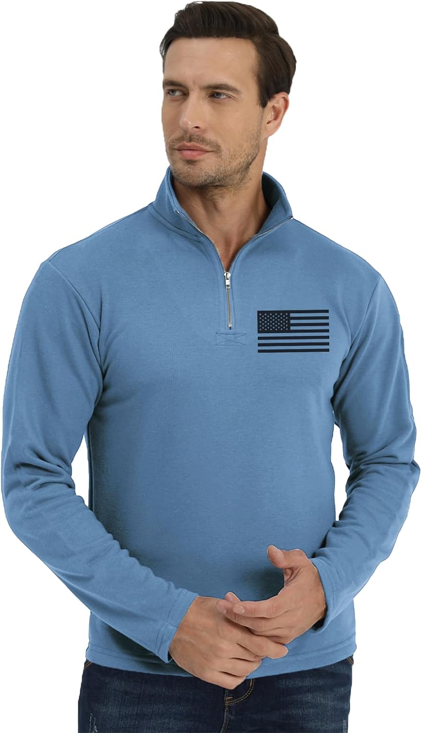 Men's American Flag Graphic Sweatshirts Patriotic Long Sleeve Stand Collar Shirts Quarter Zip Pullover Men
