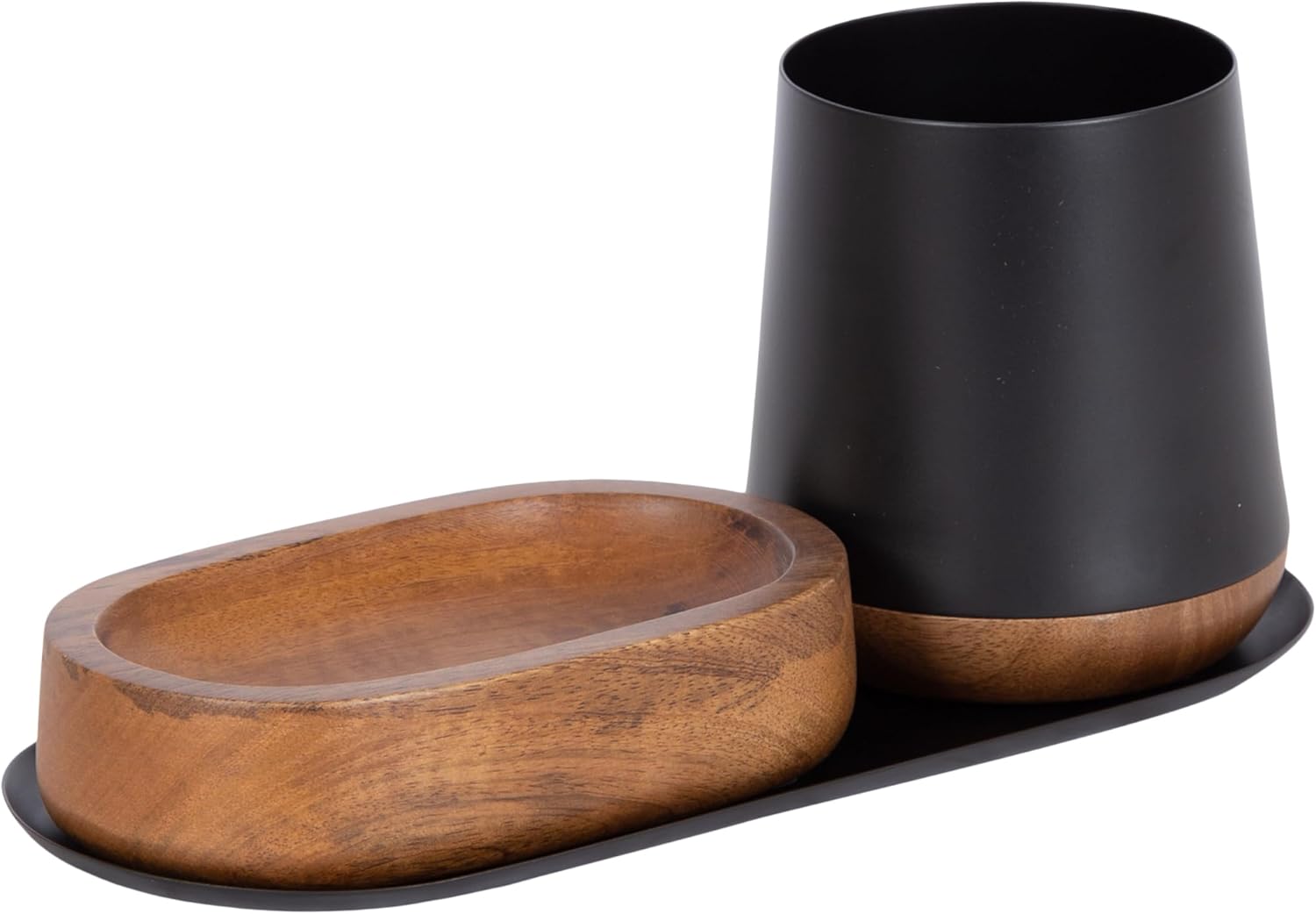 Kate and Laurel Koni Modern Three-Piece Tabletop Organization Set; 12 x 6 x 5; Walnut Brown and Black; Wood and Metal Organizational Set for Home Office or Entryway Decor