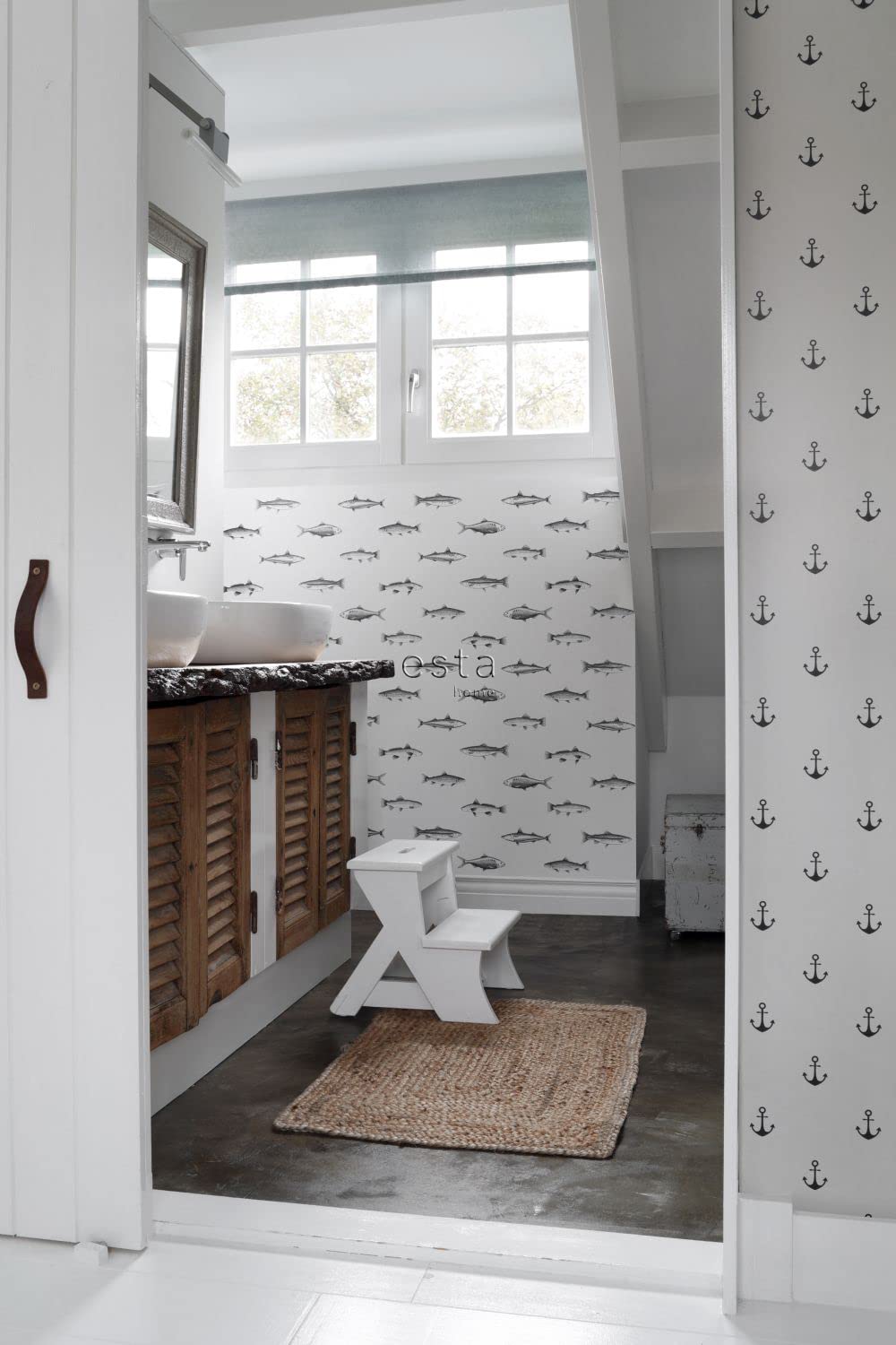 papier peint poissons blanc et noir 53 cm x 10.05 m - ESTAhome