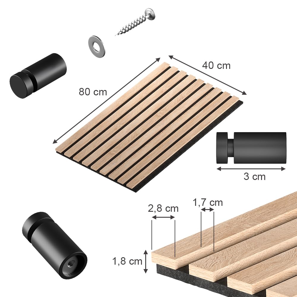Vicco Panneau Acoustique Sonoa, Chêne/Noir, 40 x 80 cm | Lot de 4