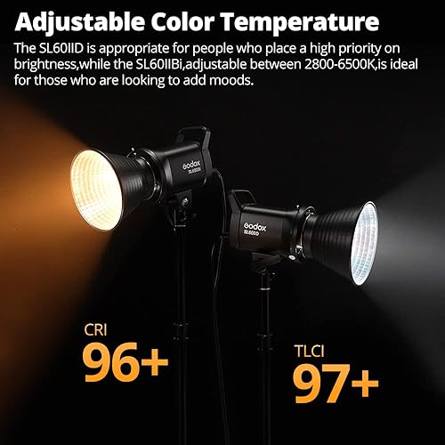 Miniatura 5 de Godox SL60IID Kit de luz LED, paquete de 3 luces de video de estudio de 210 W 5600 K, luz LED de montaje Bowens, máximo 70 W, 8 efectos FX, control