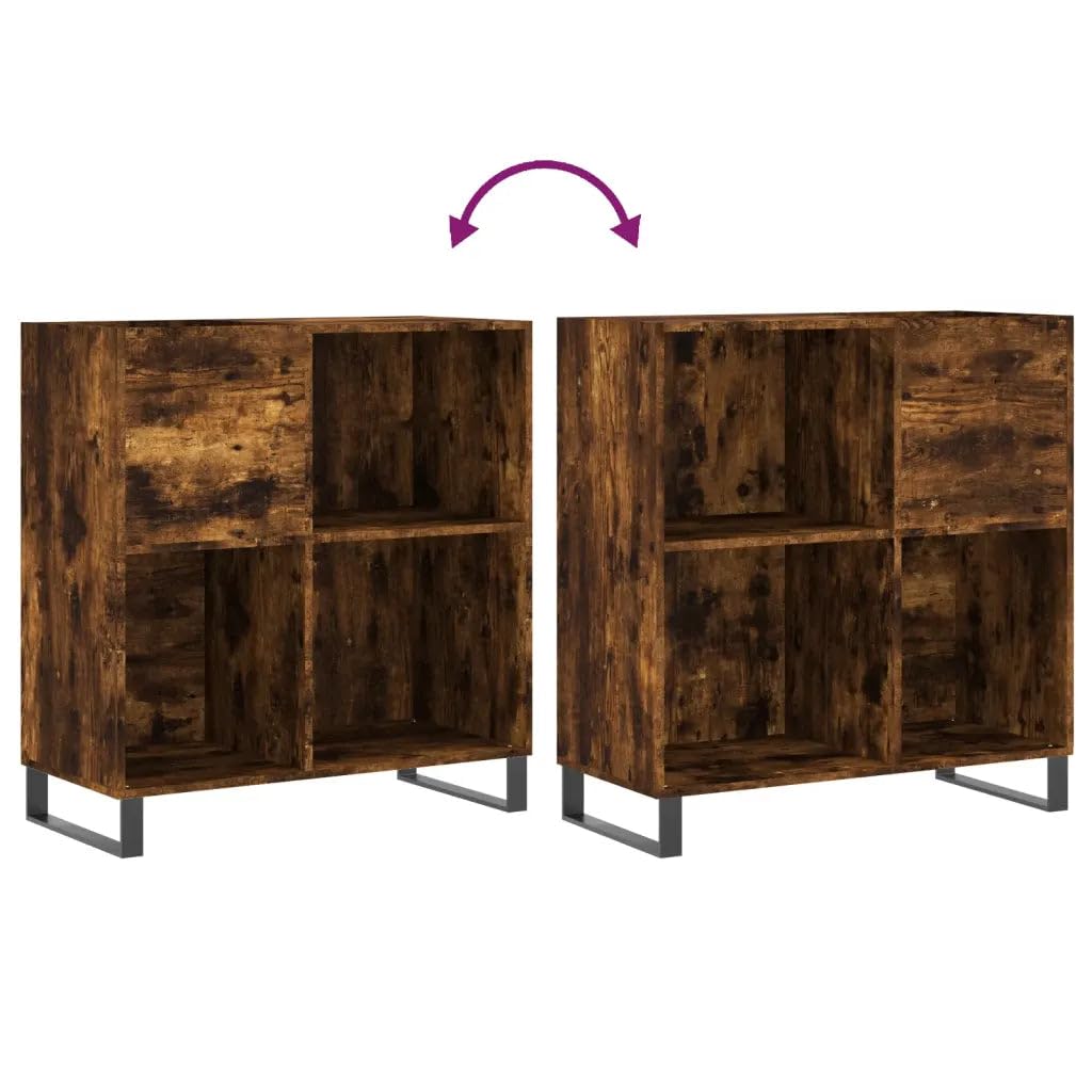 Helloshop26 Armadietto a dischi classico con ampio spazio 84,5 x 38 x 89 cm stile industriale in legno rovere fumato 02_0049179
