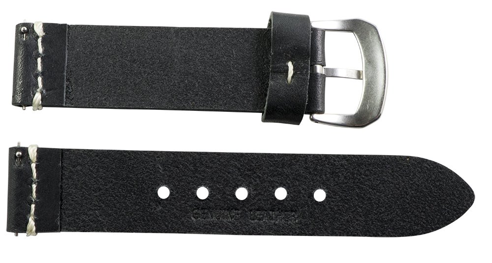 Clockwork Synergy® Dapper Collection - 22mm Black Worn Leather Watch Band
