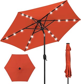 Best Choice Products 7フィート 屋外 ソーラー マーケットテーブル パティオ アンブレラ デッキ プール 傾斜付き クランク LEDライト 錆