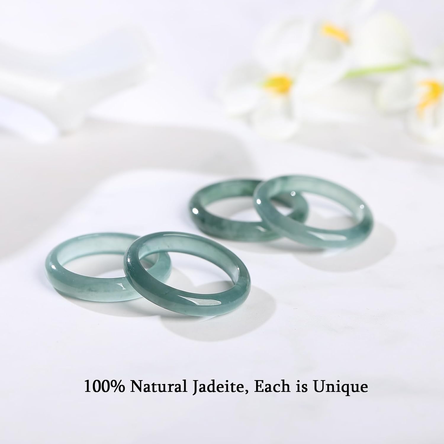 Real Green Jade Band Ring for Women Men Genuine Jadeite Jewelry Natural Stone Rings Protection for Lovers Couples Birthday Valentine's Day Gifts Size 3-12