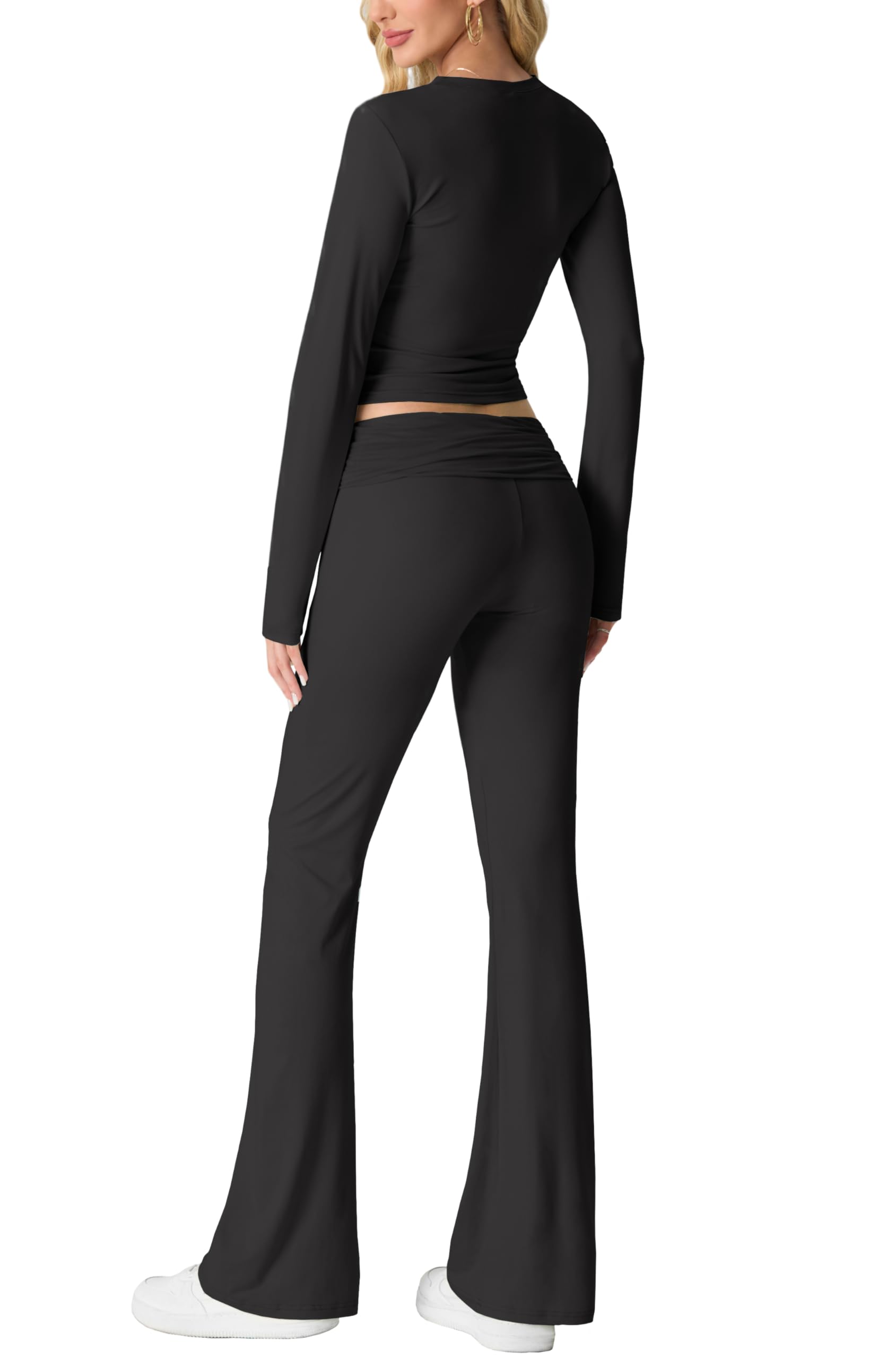 IWOLLENCE Hausanzug Damen Jogginganzug Set Lounge Set 2 Teiler Sportanzug Damen Y2K Outfit Homewear mit Crop Top und Schlaghosen