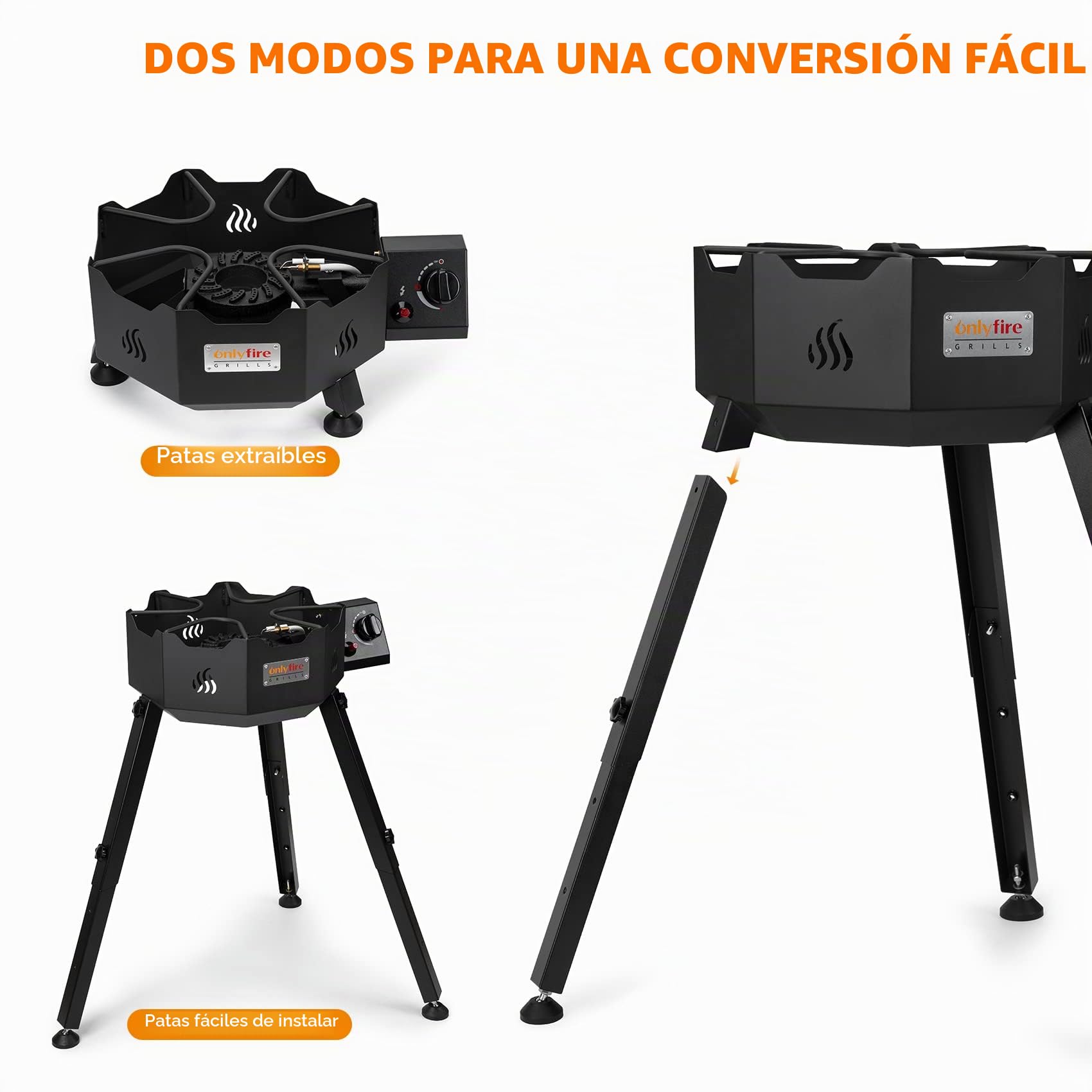 Onlyfire estufa de propano para exteriores, soporte portátil para quemador de wok con soportes para wok y patas extraíbles y ajustables para acampar al aire libre