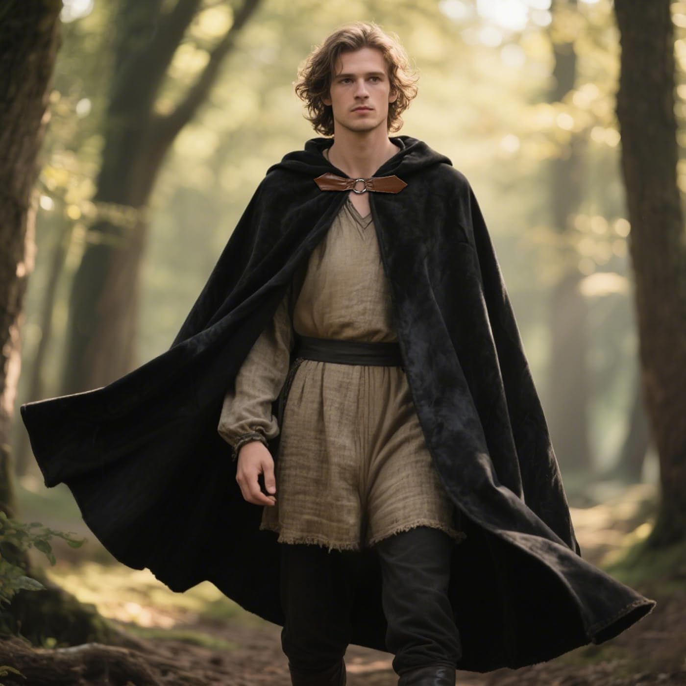 Joukavor Velvet Hooded Cloak Medieval Renaissance Cape with Hood for Men Women Halloween Costume - Image 2